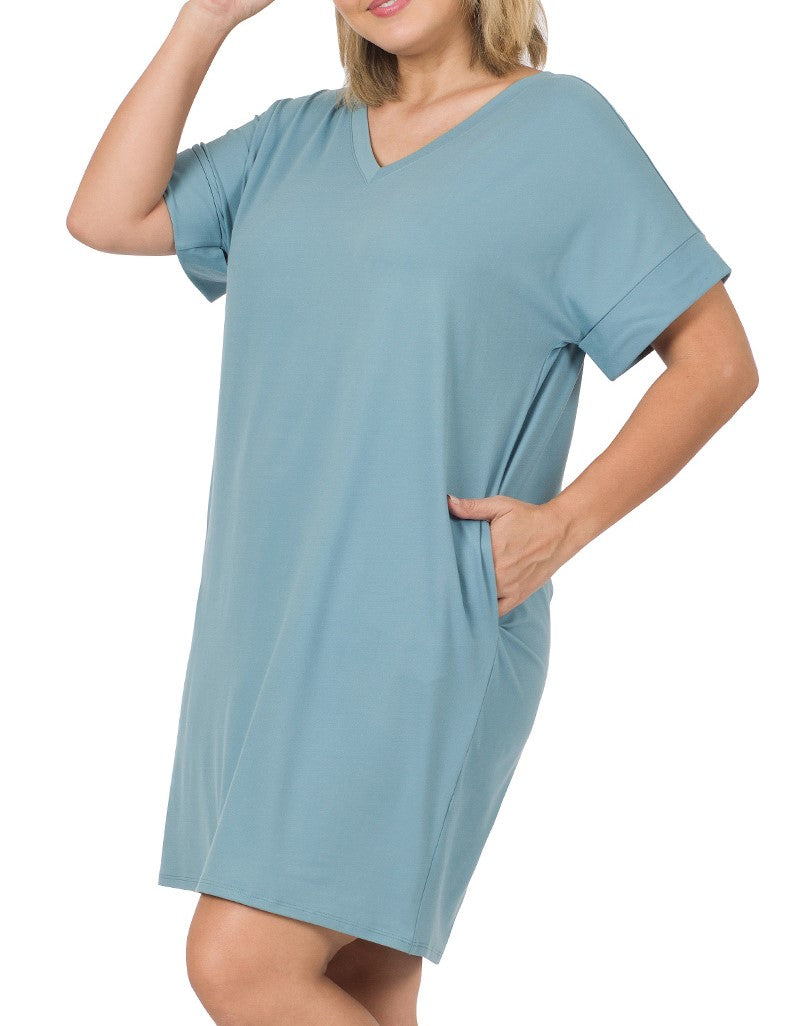 V-Neck T-Shirt Dress- Curvy