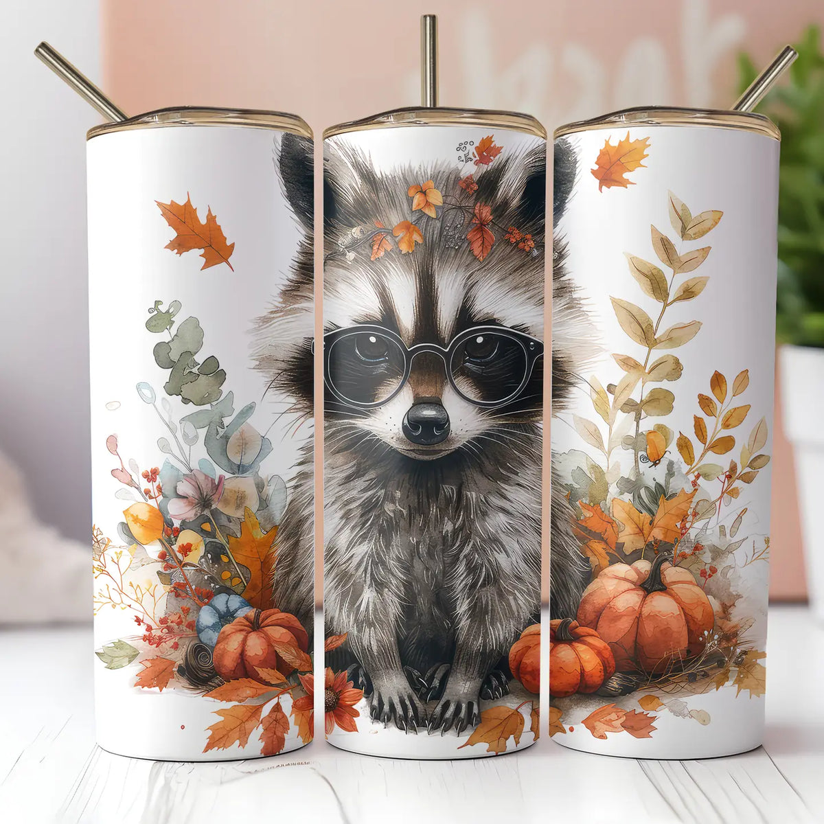 Fall Autumn Raccoon Tumbler