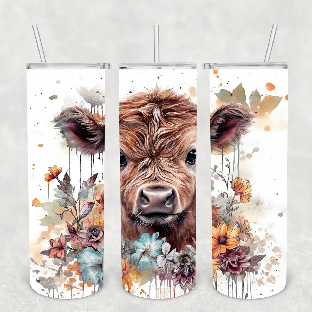 Watercolor Floral Baby Cow Tumbler