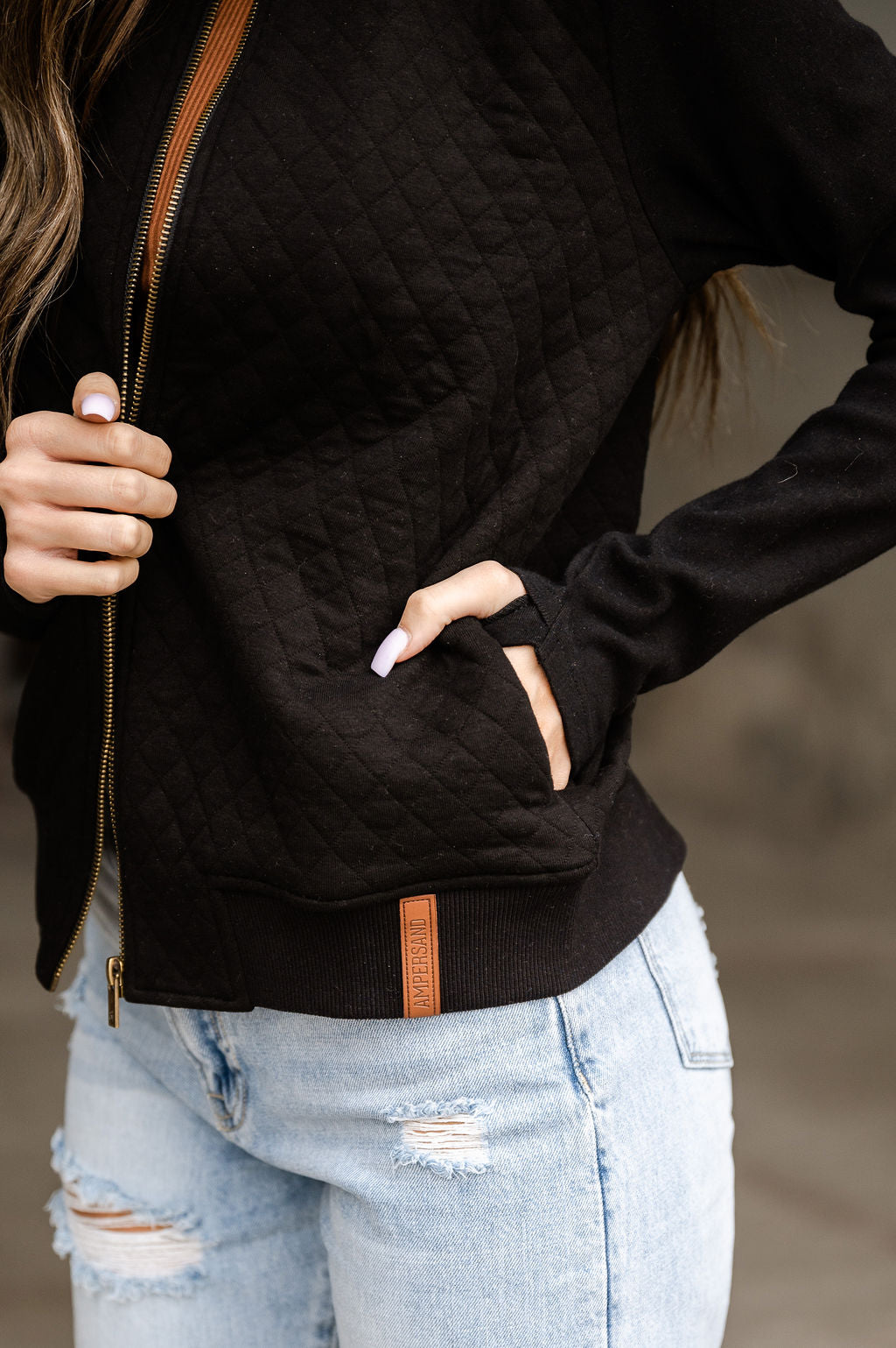 Ampersand Quilted Bomber Jacket-Curvy