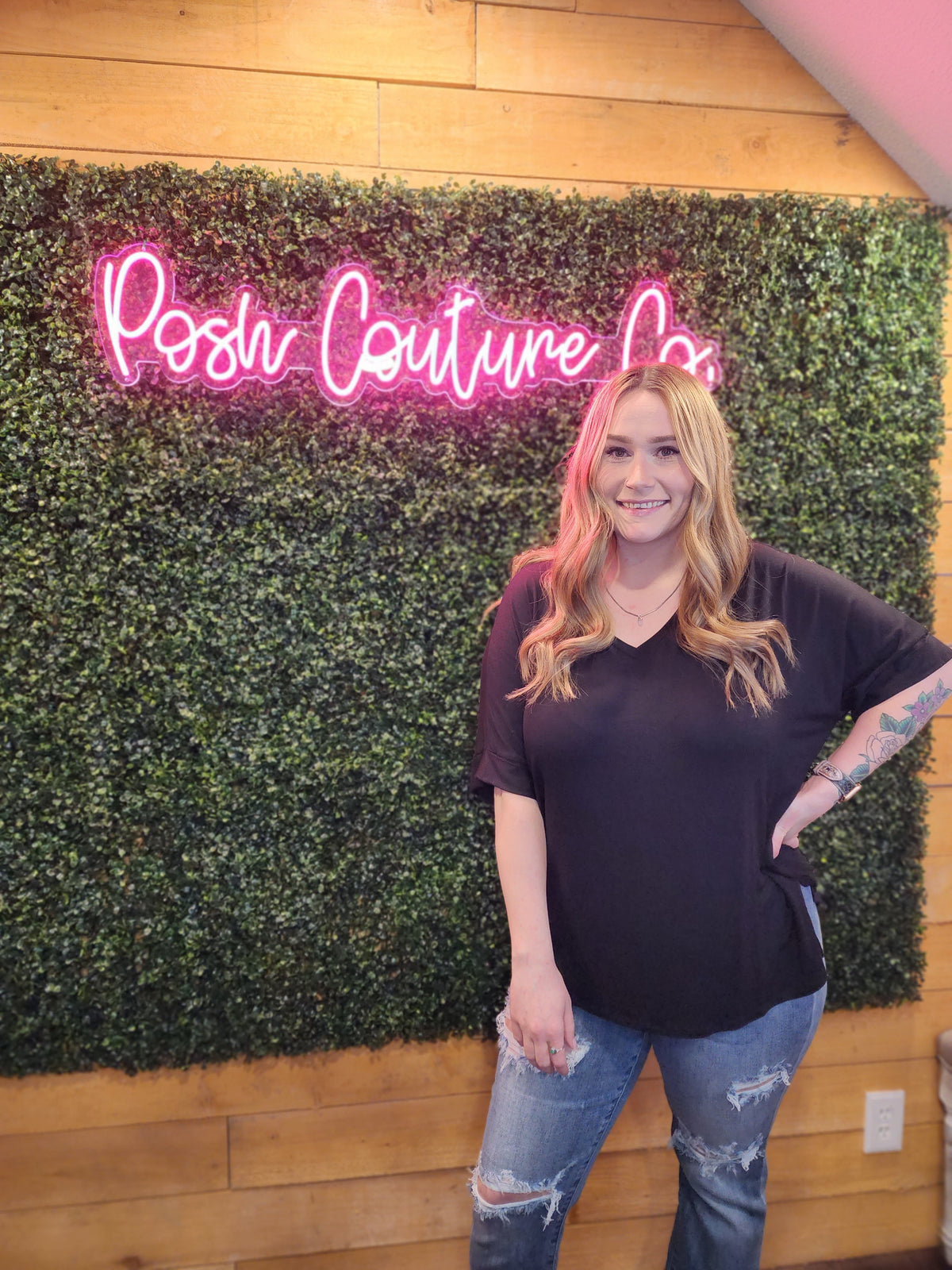 V Neck Banded Sleeve Top - Curvy