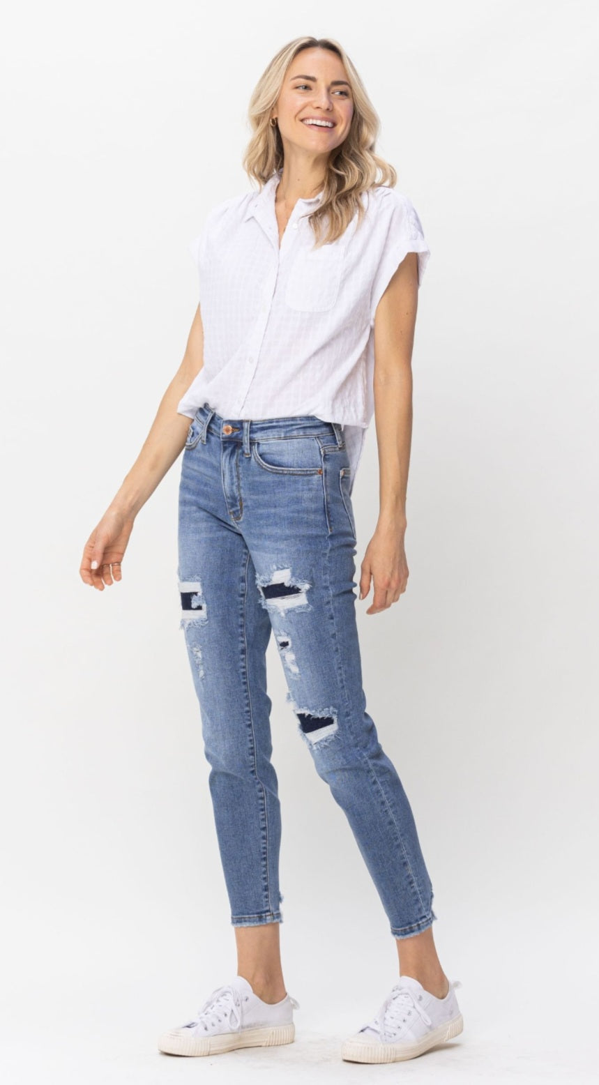 Judy Blue Patch Relaxed Skinny Jean