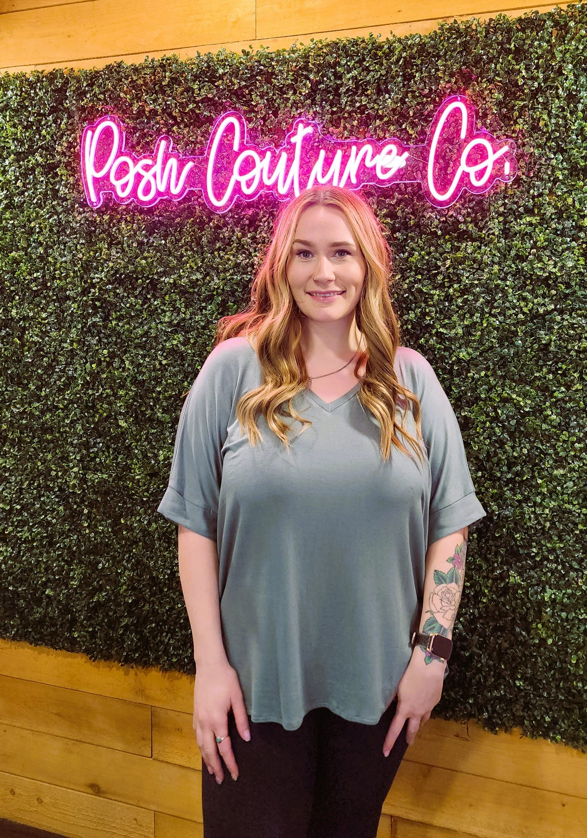 V Neck Banded Sleeve Top - Curvy