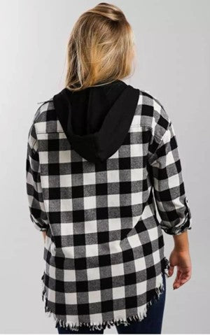 Hooded Buffalo Plaid Oversized Top