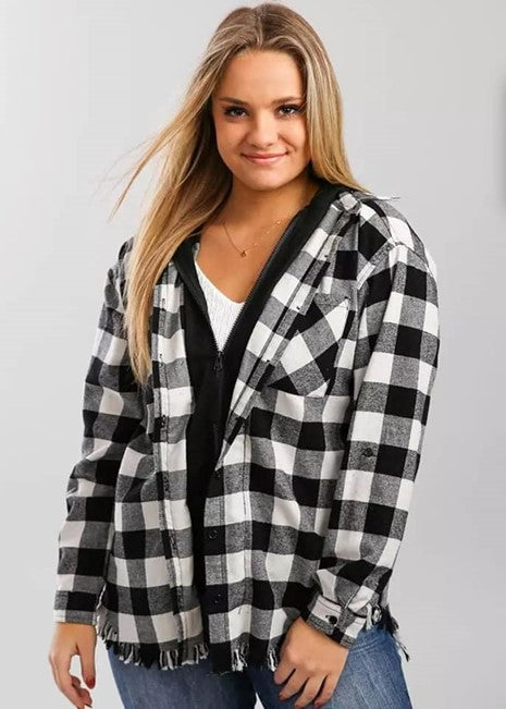 Hooded Buffalo Plaid Oversized Top