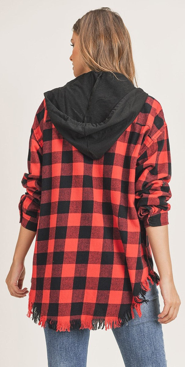 Hooded Buffalo Plaid Oversized Shirt