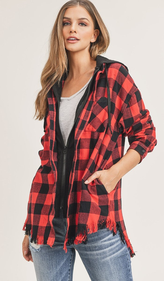 Hooded Buffalo Plaid Oversized Shirt