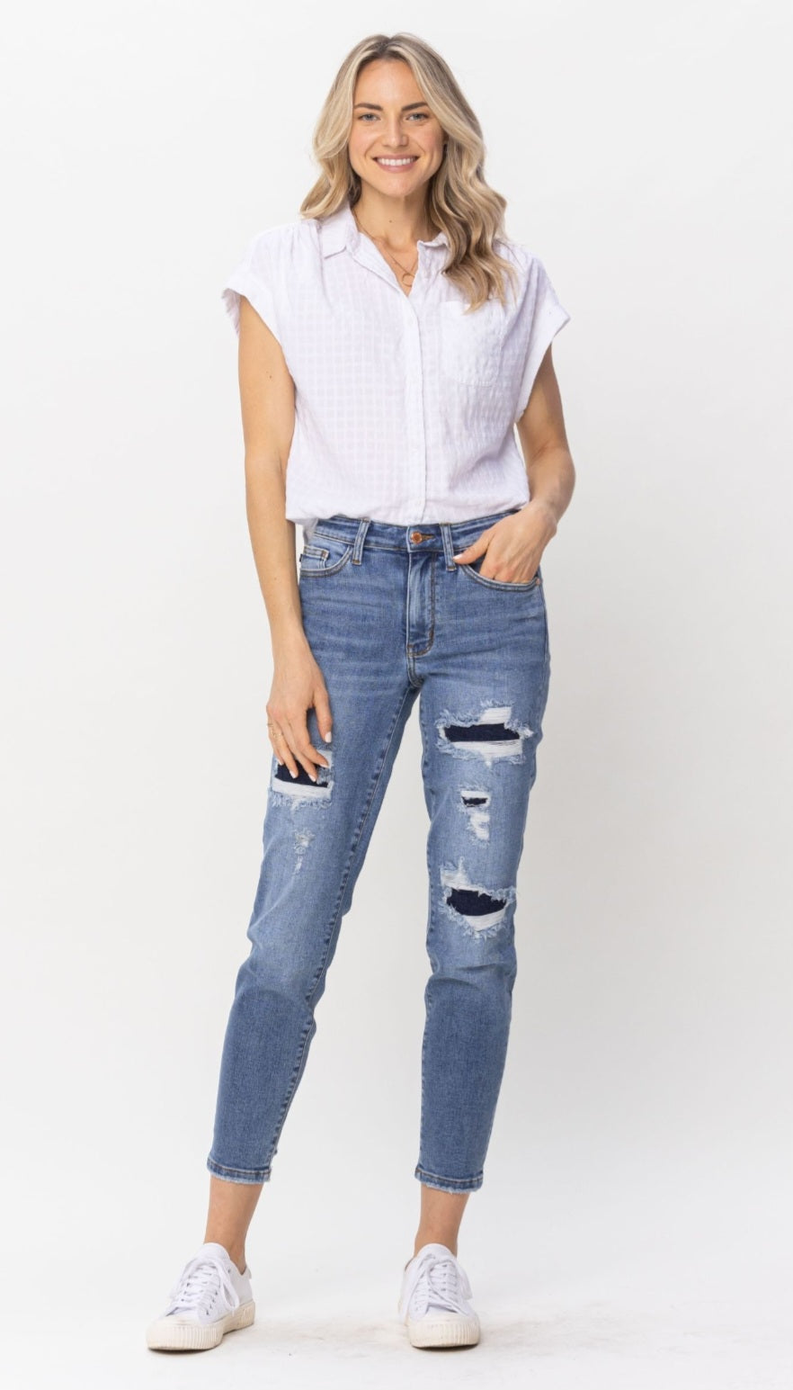 Judy Blue Patch Relaxed Skinny Jean