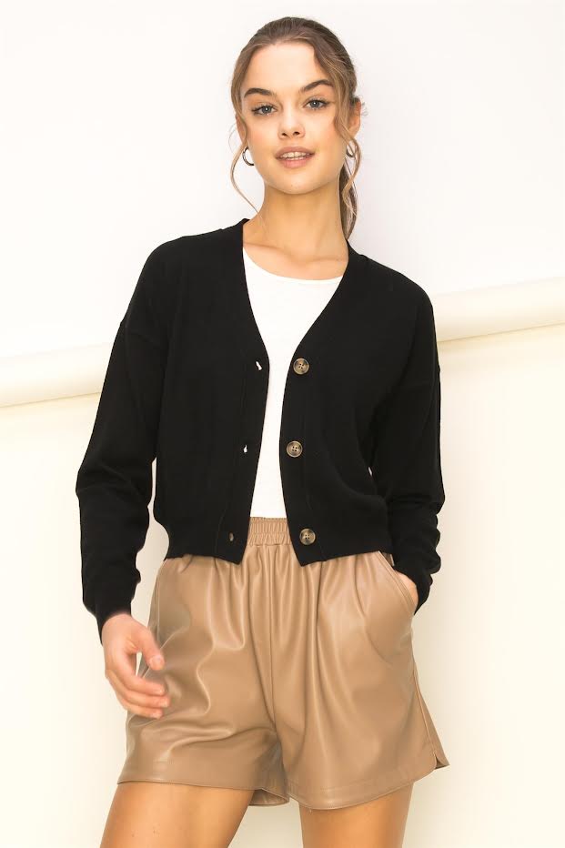 Button-Front Cropped Cardigan
