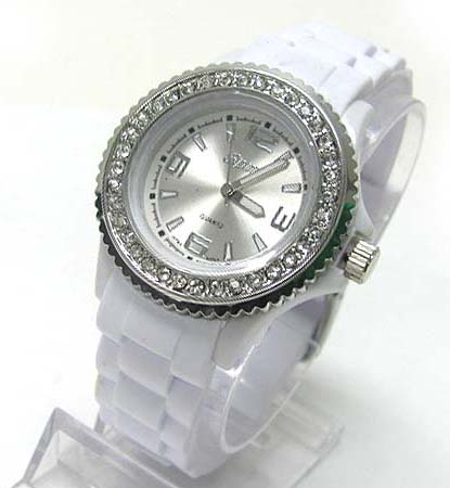 Crystal Studded White Rubber Watch